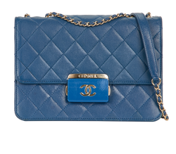 Beauty Lock Flap Bag, Leather, Blue, 24253747 (2017-18), AC, 2*